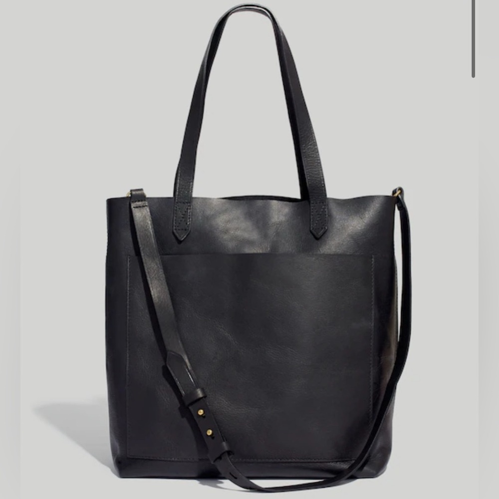 Madewell The Transport Medium Tote black pebbled leather